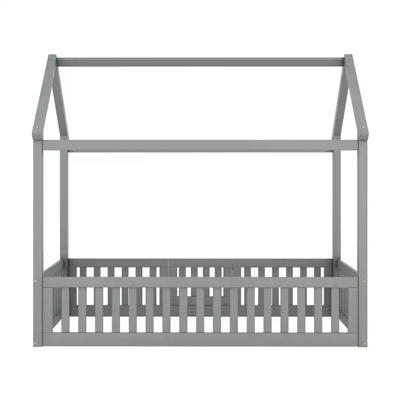 Lit cabane en bois double/complet avec clôture et porte pour enfants, en pin, sans sommier tapissier requis