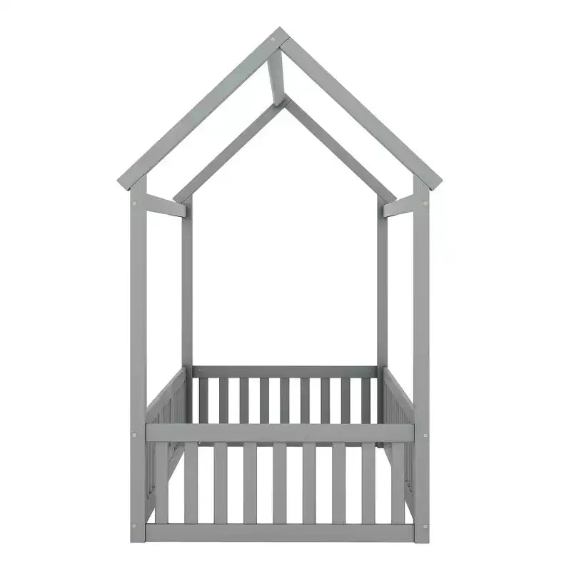 Lit cabane en bois double/complet avec clôture et porte pour enfants, en pin, sans sommier tapissier requis