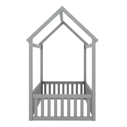 Lit cabane en bois double/complet avec clôture et porte pour enfants, en pin, sans sommier tapissier requis