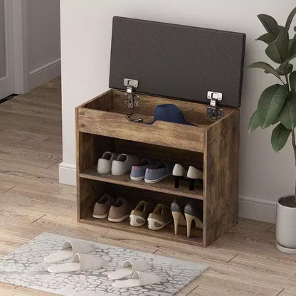 Banc à chaussures avec double étagère et coussin en cuir, design léger et moderne, capacité de 6 paires