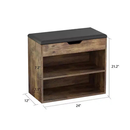Banc à chaussures avec double étagère et coussin en cuir, design léger et moderne, capacité de 6 paires