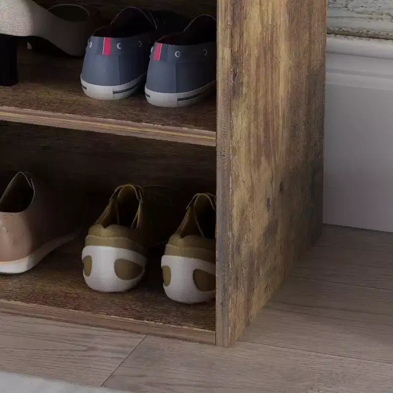 Banc à chaussures avec double étagère et coussin en cuir, design léger et moderne, capacité de 6 paires