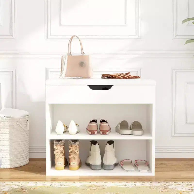 Banc à chaussures avec double étagère et coussin en cuir, design léger et moderne, capacité de 6 paires