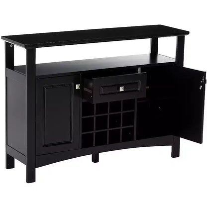 Desserte console de buffet avec casier à vin 9 bouteilles et portes en verre, bois massif expresso