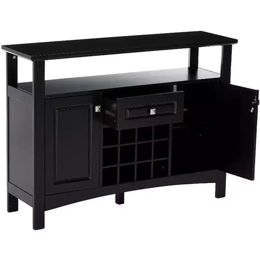 Desserte console de buffet avec casier à vin 9 bouteilles et portes en verre, bois massif expresso