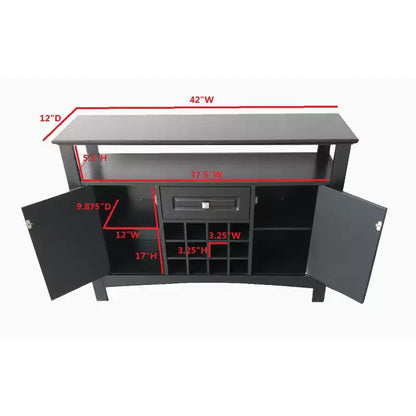 Desserte console de buffet avec casier à vin 9 bouteilles et portes en verre, bois massif expresso