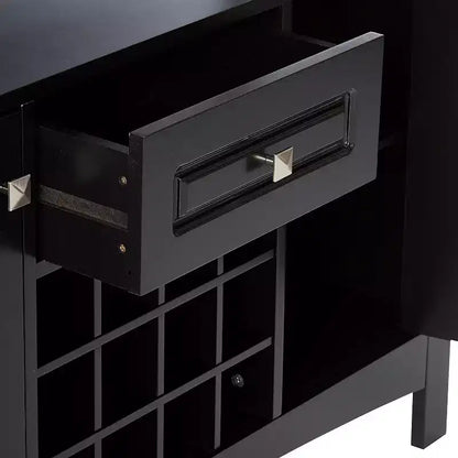 Desserte console de buffet avec casier à vin 9 bouteilles et portes en verre, bois massif expresso
