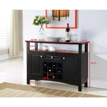 Desserte console de buffet avec casier à vin 9 bouteilles et portes en verre, bois massif expresso