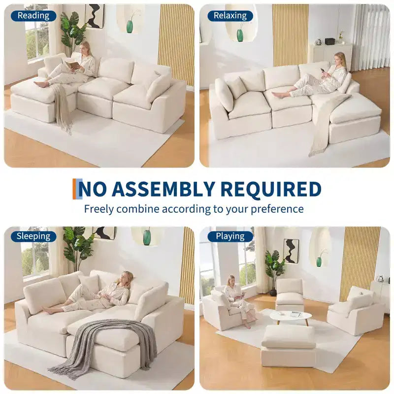 Canapé d'angle modulaire 280 cm avec assise profonde, aucun assemblage requis, 4 places