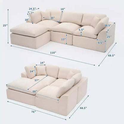 Canapé d'angle modulaire 280 cm avec assise profonde, aucun assemblage requis, 4 places