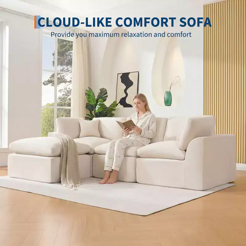 Canapé d'angle modulaire 280 cm avec assise profonde, aucun assemblage requis, 4 places