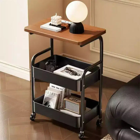 3-Tier Rolling Utility Cart with Wooden Tabletop & Metal Frame, Multipurpose Storage Organizer Trolley on Lockable Wheels for Kitchen