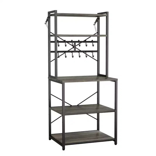 VEVOR Kitchen Bakers Rack, 23.6 inch Width Bakers Rack, Kitchen Stand with X-Shaped Support Bar, 12 S-Shaped Hooks, Black&Brown