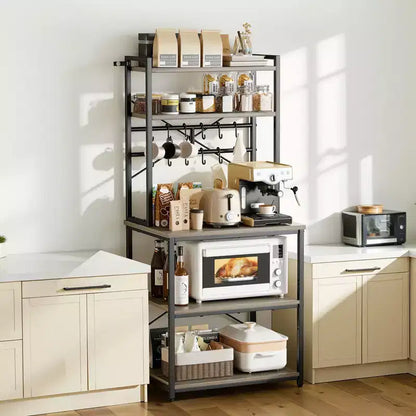 Étagère de cuisine 23,6" avec 5 niveaux, support en forme de X et 12 crochets en S, noir et marron