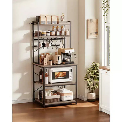 Étagère de cuisine 23,6" avec 5 niveaux, support en forme de X et 12 crochets en S, noir et marron