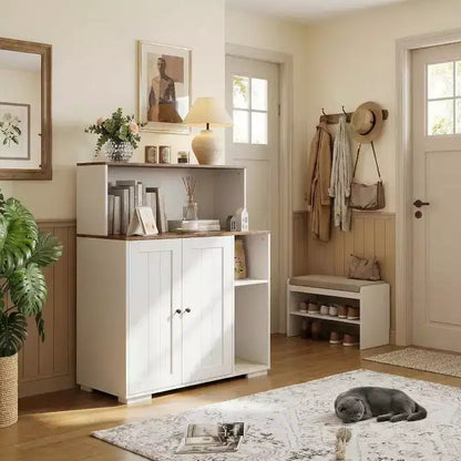 Meuble cache litière pour chat très grande taille avec étagère anti-chien, prise électrique intégrée et rangement