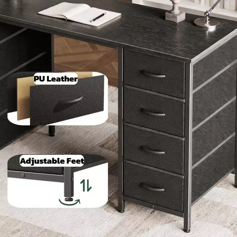 Bureau informatique de 119 cm avec 8 tiroirs en tissu, grande table d'écriture pour la maison, le bureau et les jeux