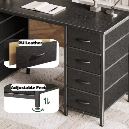 Bureau informatique de 119 cm avec 8 tiroirs en tissu, grande table d'écriture pour la maison, le bureau et les jeux