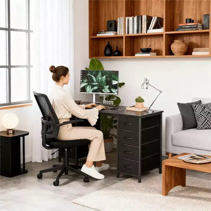 Bureau informatique de 119 cm avec 8 tiroirs en tissu, grande table d'écriture pour la maison, le bureau et les jeux
