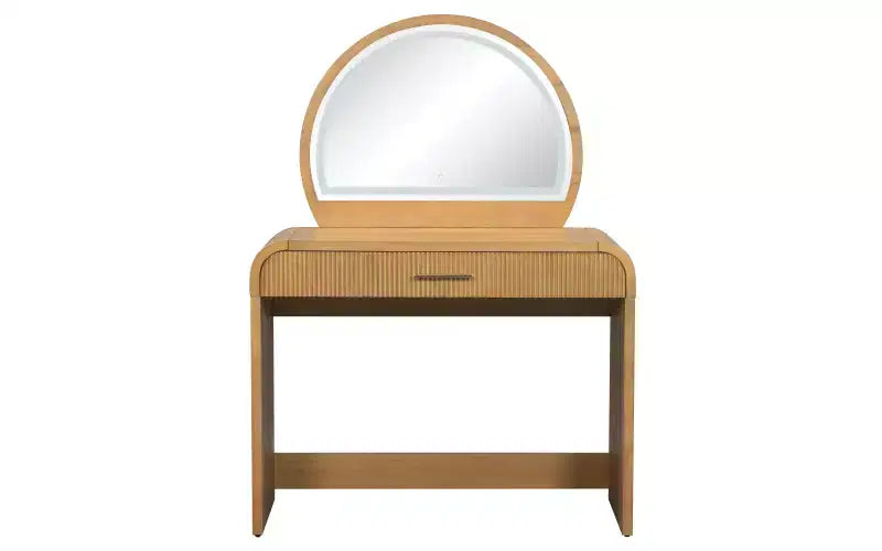 Coiffeuse d'angle de 99 cm avec miroir éclairé, éclairage dimmable, finition naturelle