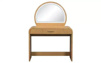 Coiffeuse d'angle de 99 cm avec miroir éclairé, éclairage dimmable, finition naturelle