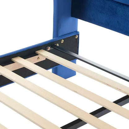 Lit King à plateforme traîneau, tête de lit à oreilles, velours capitonné, capacité de 363 kg