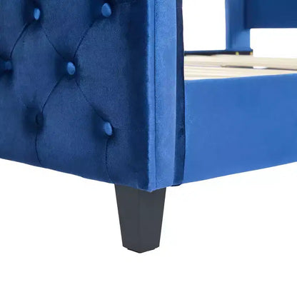 Lit King à plateforme traîneau, tête de lit à oreilles, velours capitonné, capacité de 363 kg