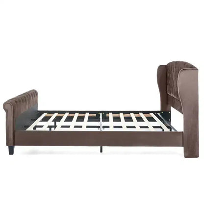 Lit King à plateforme traîneau, tête de lit à oreilles, velours capitonné, capacité de 363 kg