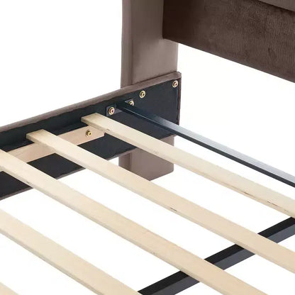 Lit King à plateforme traîneau, tête de lit à oreilles, velours capitonné, capacité de 363 kg