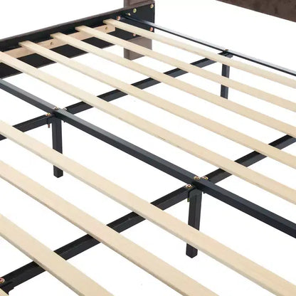 Lit King à plateforme traîneau, tête de lit à oreilles, velours capitonné, capacité de 363 kg