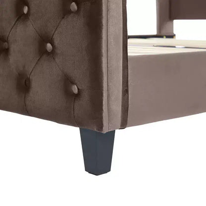 Lit King à plateforme traîneau, tête de lit à oreilles, velours capitonné, capacité de 363 kg