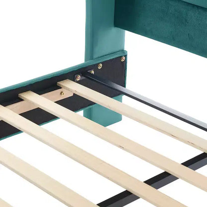 Lit King à plateforme traîneau, tête de lit à oreilles, velours capitonné, capacité de 363 kg