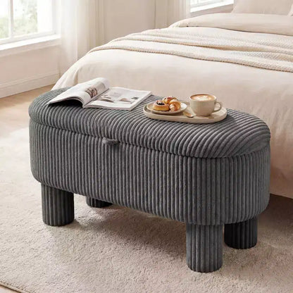 Banc de rangement en velours côtelé de 42 po avec compartiment caché et pieds, capacité de 400 lb