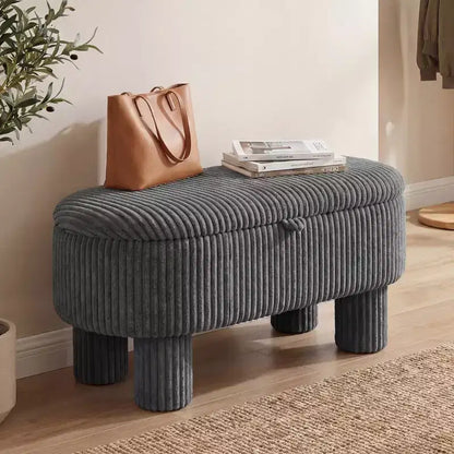 Banc de rangement en velours côtelé de 42 po avec compartiment caché et pieds, capacité de 400 lb