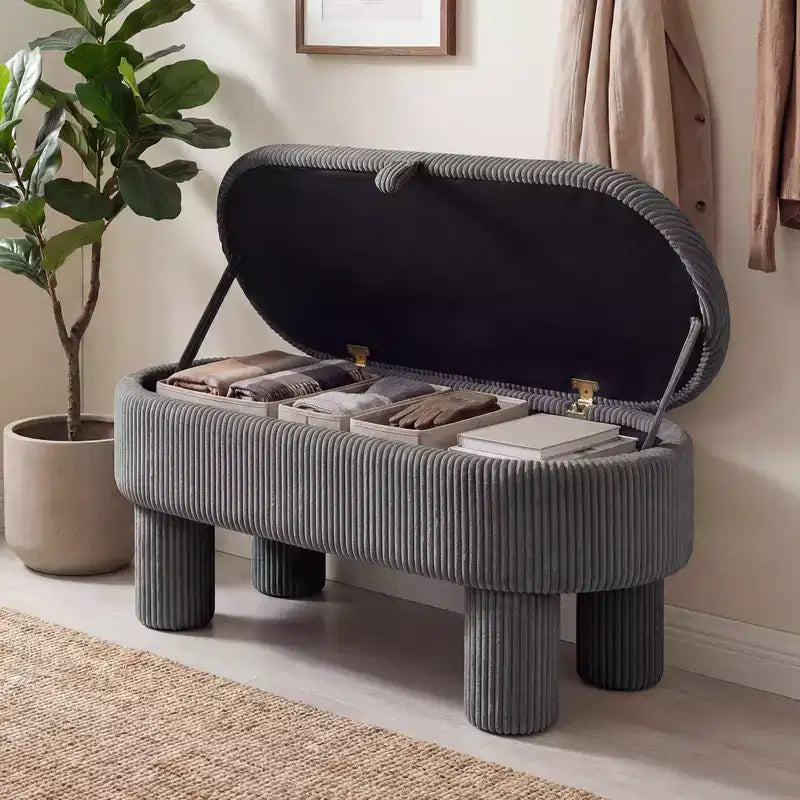 Banc de rangement en velours côtelé de 42 po avec compartiment caché et pieds, capacité de 400 lb
