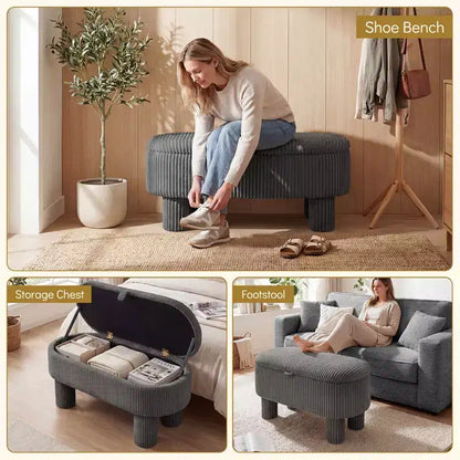 Banc de rangement en velours côtelé de 42 po avec compartiment caché et pieds, capacité de 400 lb