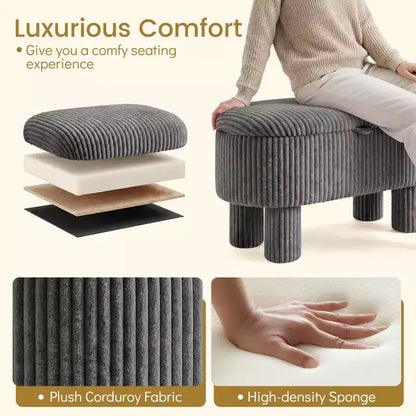 Banc de rangement en velours côtelé de 42 po avec compartiment caché et pieds, capacité de 400 lb