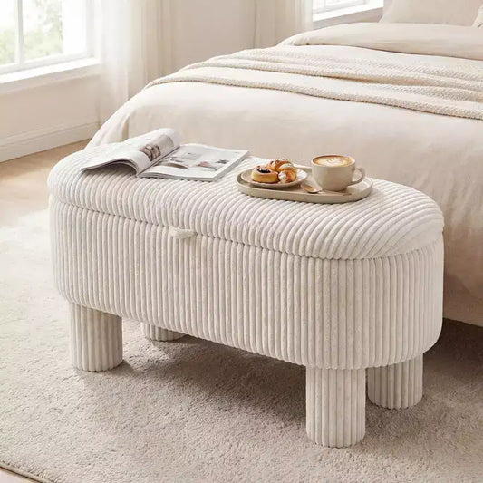 Banc de rangement en velours côtelé de 42 po avec compartiment caché et pieds, capacité de 400 lb