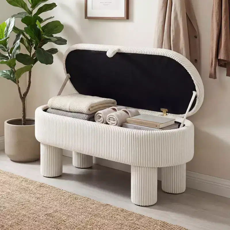 Banc de rangement en velours côtelé de 42 po avec compartiment caché et pieds, capacité de 400 lb