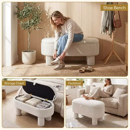 Banc de rangement en velours côtelé de 42 po avec compartiment caché et pieds, capacité de 400 lb