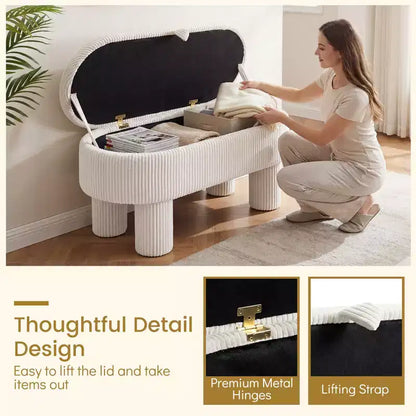 Banc de rangement en velours côtelé de 42 po avec compartiment caché et pieds, capacité de 400 lb