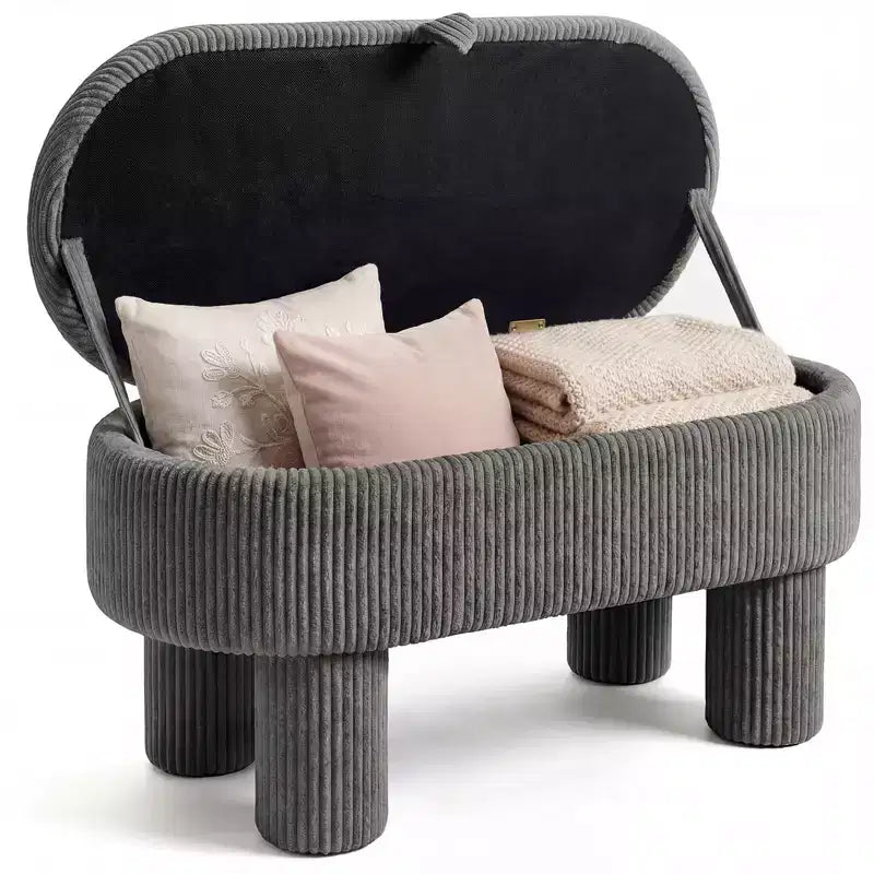 Banc de rangement en velours côtelé de 42 po avec compartiment caché et pieds, capacité de 400 lb