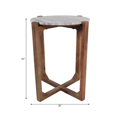 Table d'appoint ronde avec plateau en marbre et base en métal, 56 cm H x 46 cm L, Ivoire et Gris pour Salon