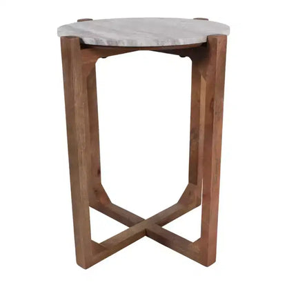 Table d'appoint ronde avec plateau en marbre et base en métal, 56 cm H x 46 cm L, Ivoire et Gris pour Salon
