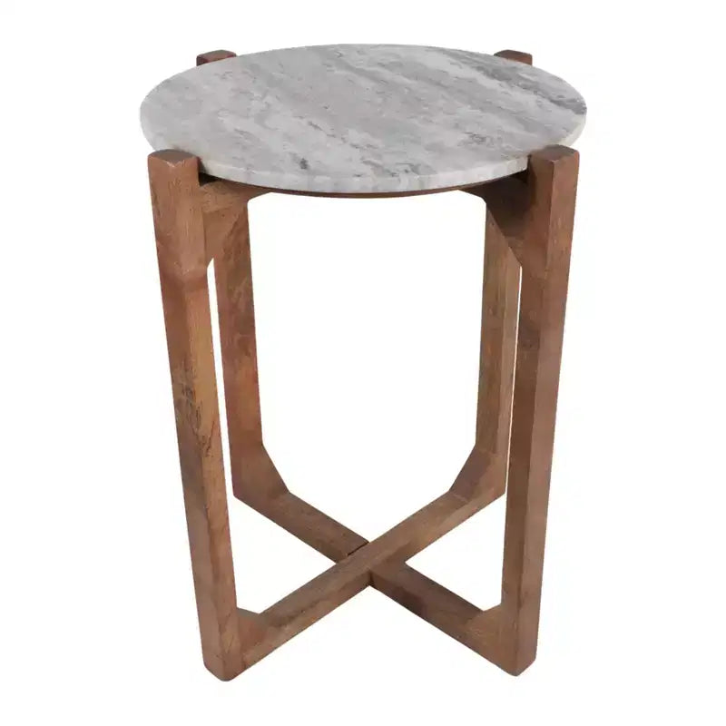 Table d'appoint ronde avec plateau en marbre et base en métal, 56 cm H x 46 cm L, Ivoire et Gris pour Salon