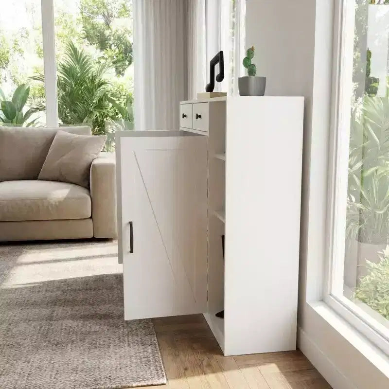 Meuble à chaussures 5 niveaux style ferme avec 2 portes de grange, 4 casiers et 7 étagères réglables, blanc