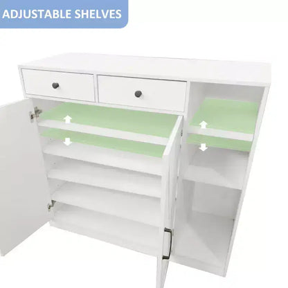 Meuble à chaussures 5 niveaux style ferme avec 2 portes de grange, 4 casiers et 7 étagères réglables, blanc