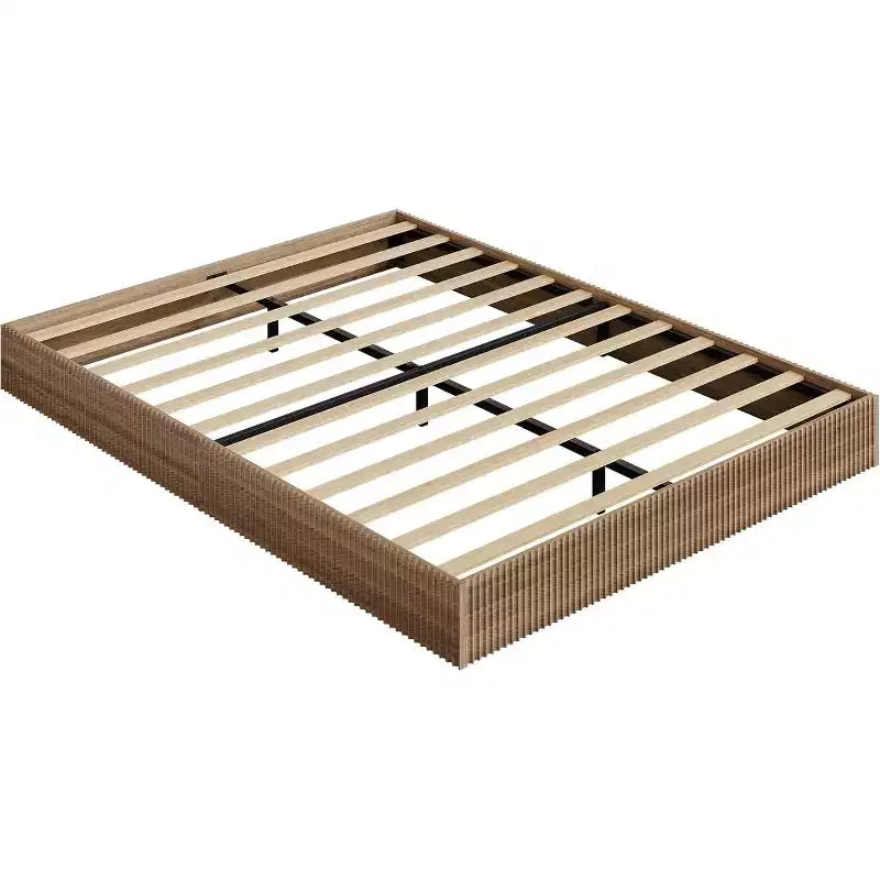 Cadre de lit plateforme avec design cannelé et coffre de rangement intégré, aucun sommier tapissier requis