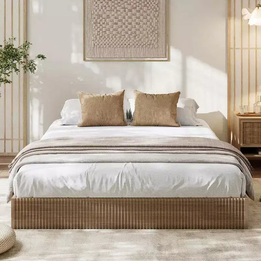 Cadre de lit plateforme avec design cannelé et coffre de rangement intégré, aucun sommier tapissier requis
