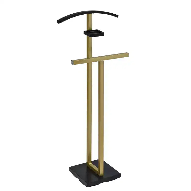 Valet de nuit en métal et bois, Porte-vêtements avec étagère à accessoires, 114 cm H x 43 cm P x 25 cm L